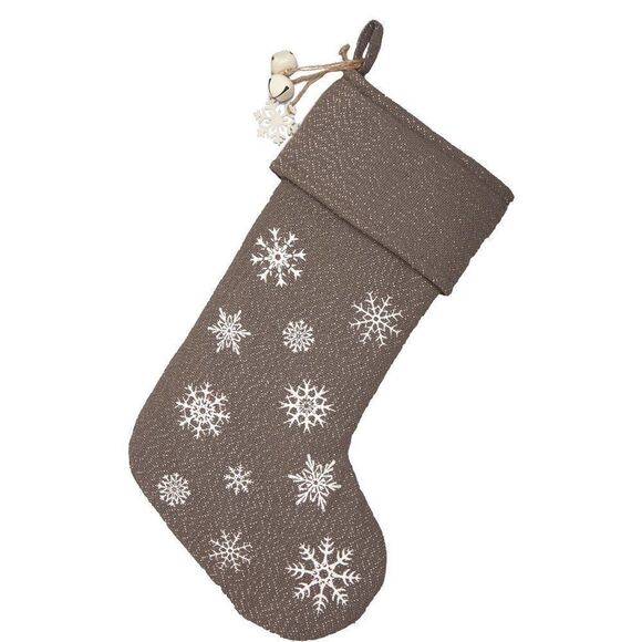 Christmas Farmhouse Grey Snowflake Burlap Stocking Country Cottage Holiday - Picture 2 of 4